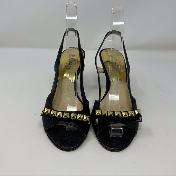 Michael Kors Livvy Black Leather Slingback Sandals Size 6.5 with Studded Bow - Picture 4 of 12
